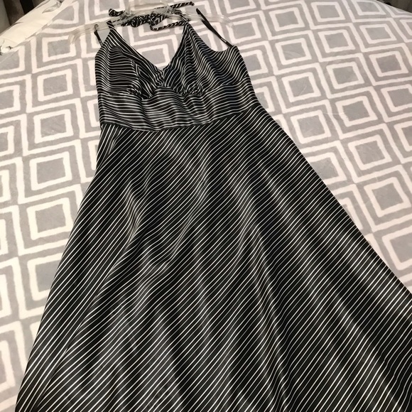 Alyn Paige Dresses & Skirts - Black & silver stripe satin halter dress